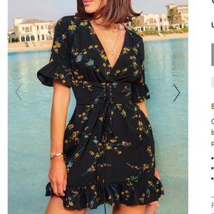 Pretty Little Thing Black Floral Corset Swing Dress